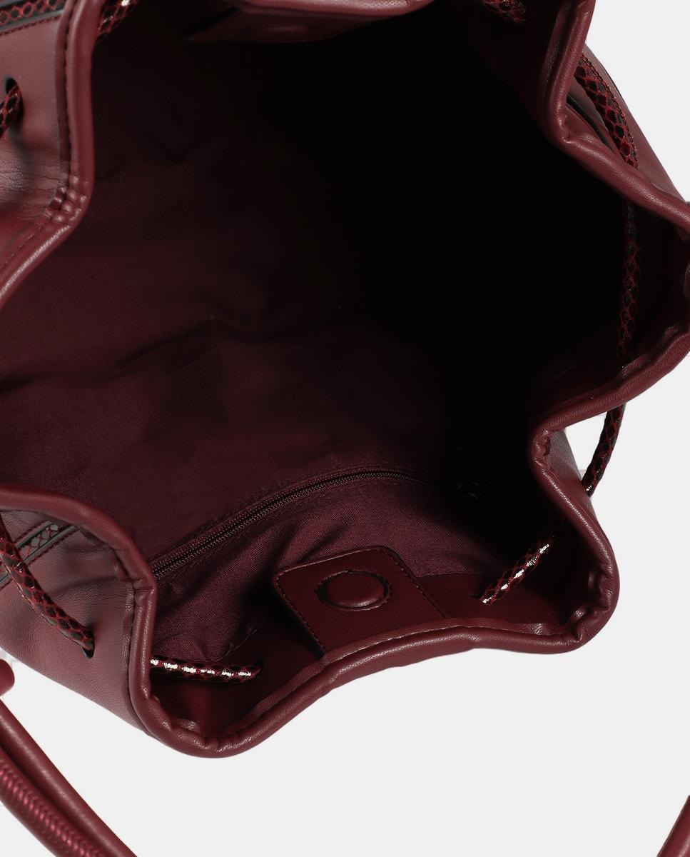 Mala Bucket com Peças e Detalhes com Efeito de Pele de Serpente Bordeaux-6