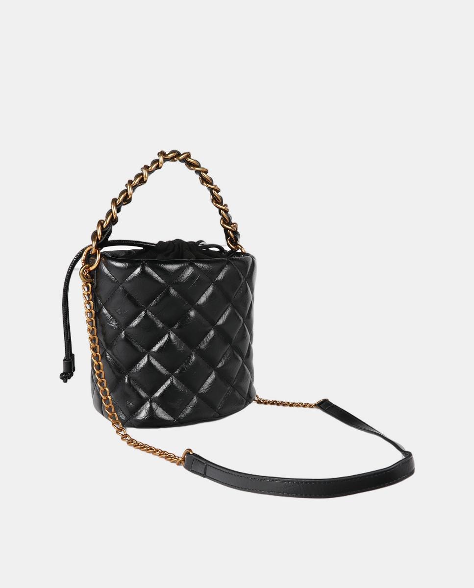 Mala Arredondada Acolchoada com Efeito de Pele e Logótipo LC Leopardo Preto-6