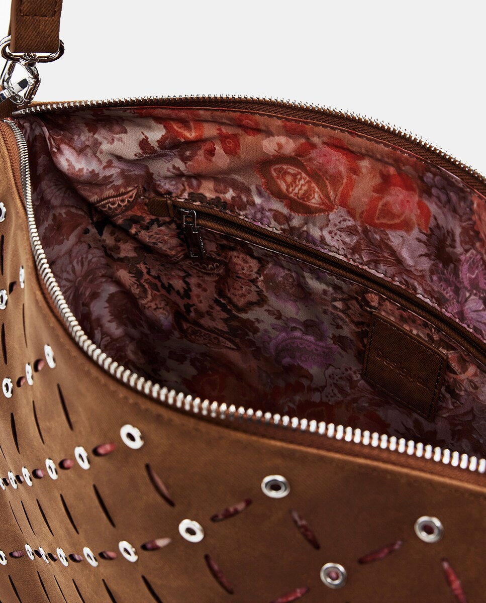 Mala Média com Efeito de Pele Perfurada Camel-3