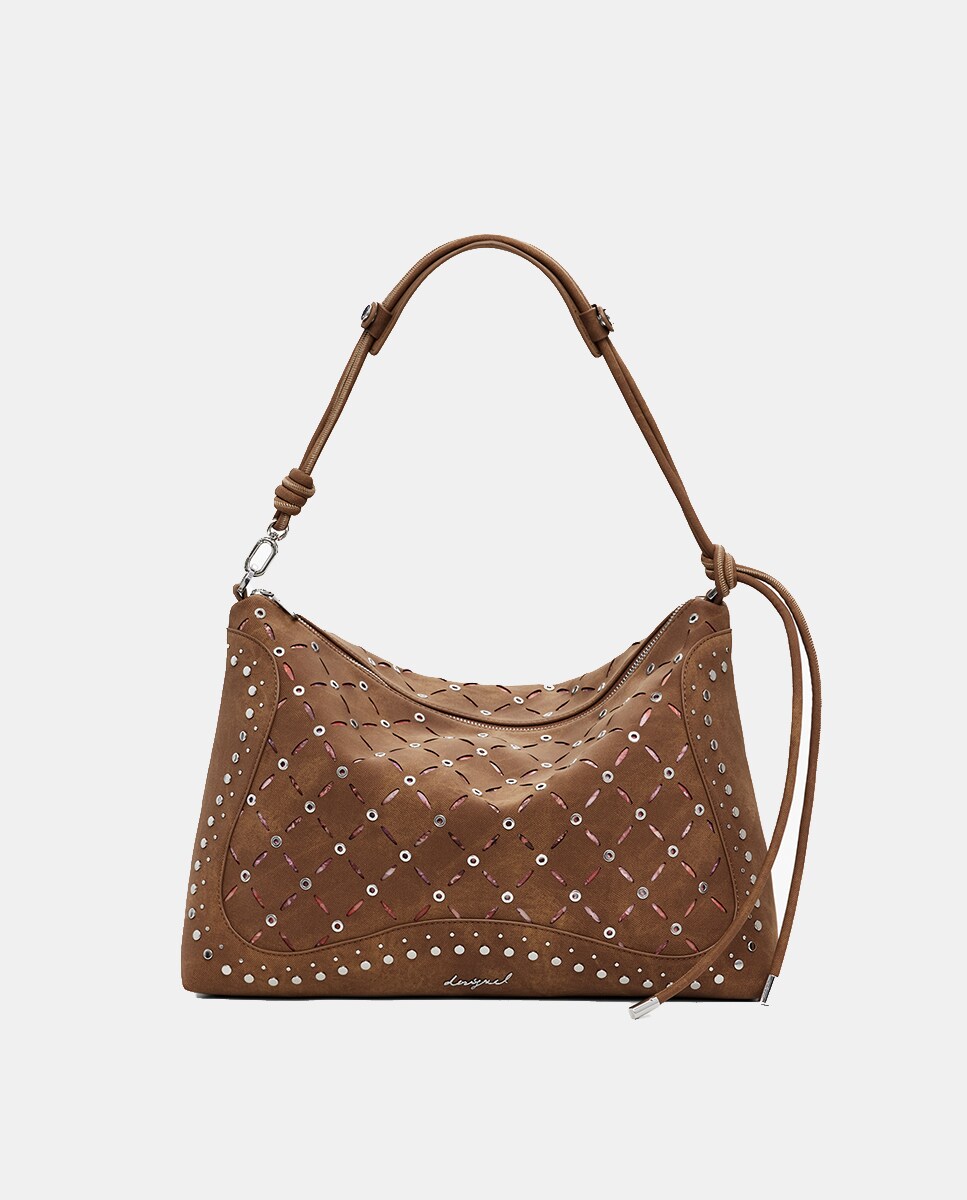 Mala Média com Efeito de Pele Perfurada Camel-4