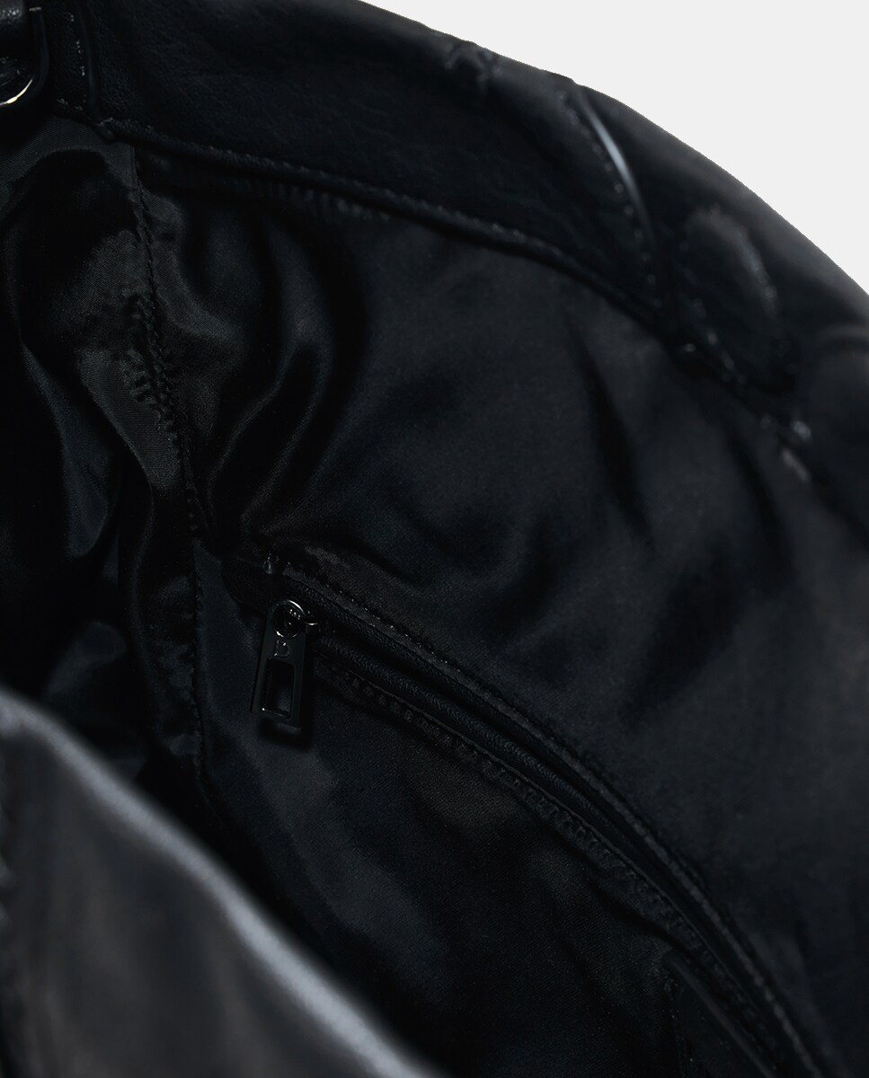 Mala Média com Efeito de Pele e Bordados Preto-4