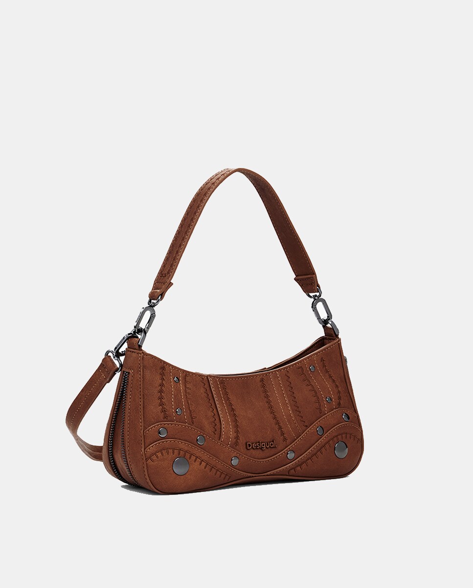 Mala Pequena com Efeito de Pele e Bordados Camel-2