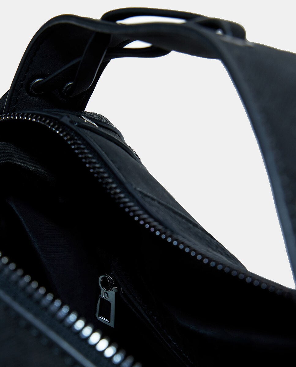 Mala Média com Animal Print de Serpente e Tachas Preto-4