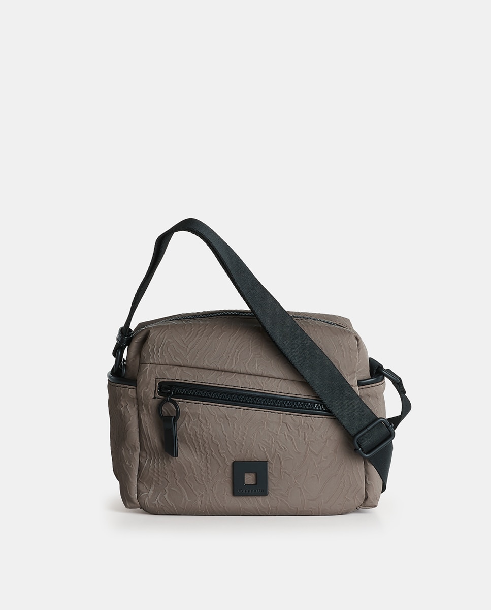 Mala Crossbody Pequena com Fecho de Correr Taupe-1
