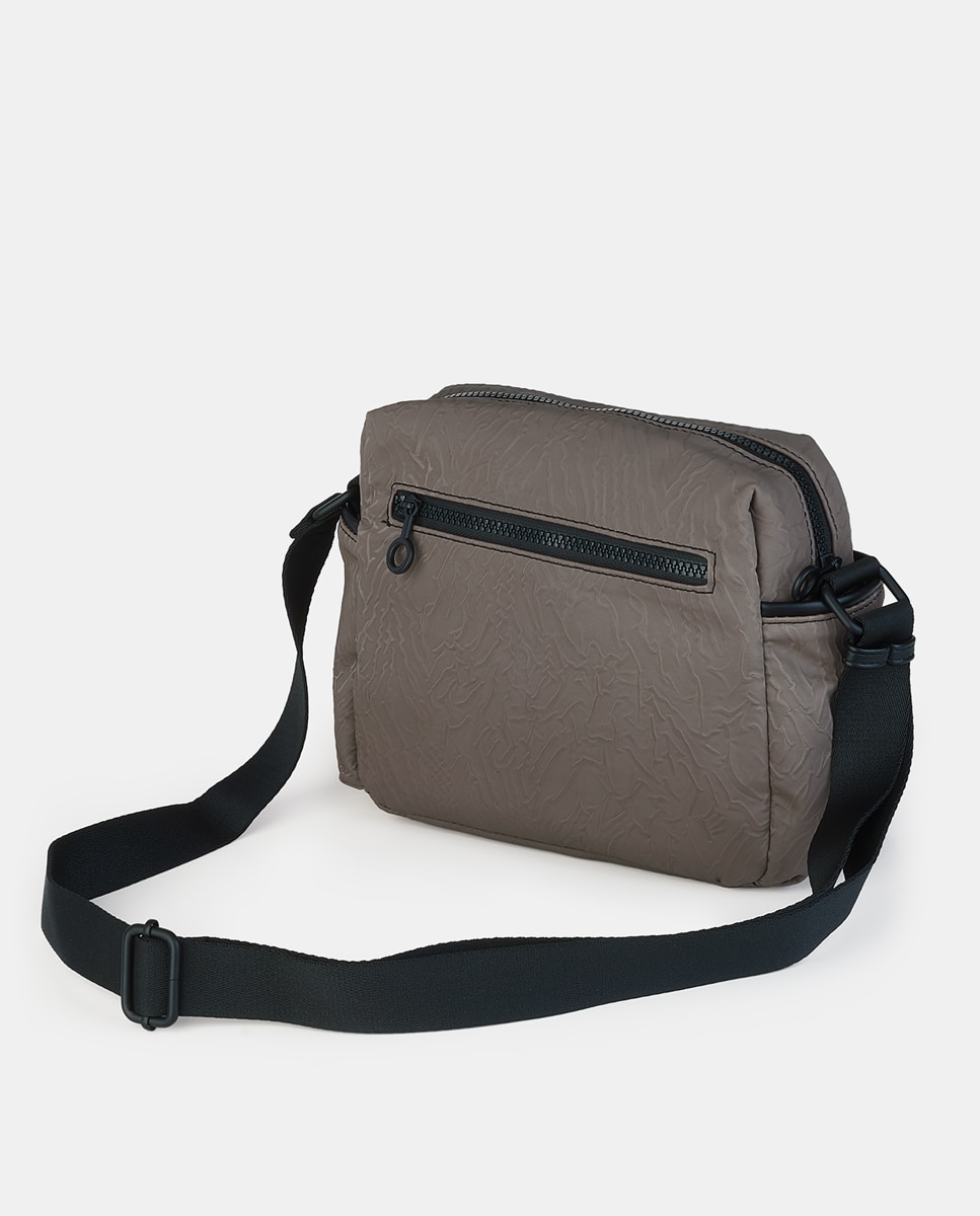 Mala Crossbody Pequena com Fecho de Correr Taupe-2
