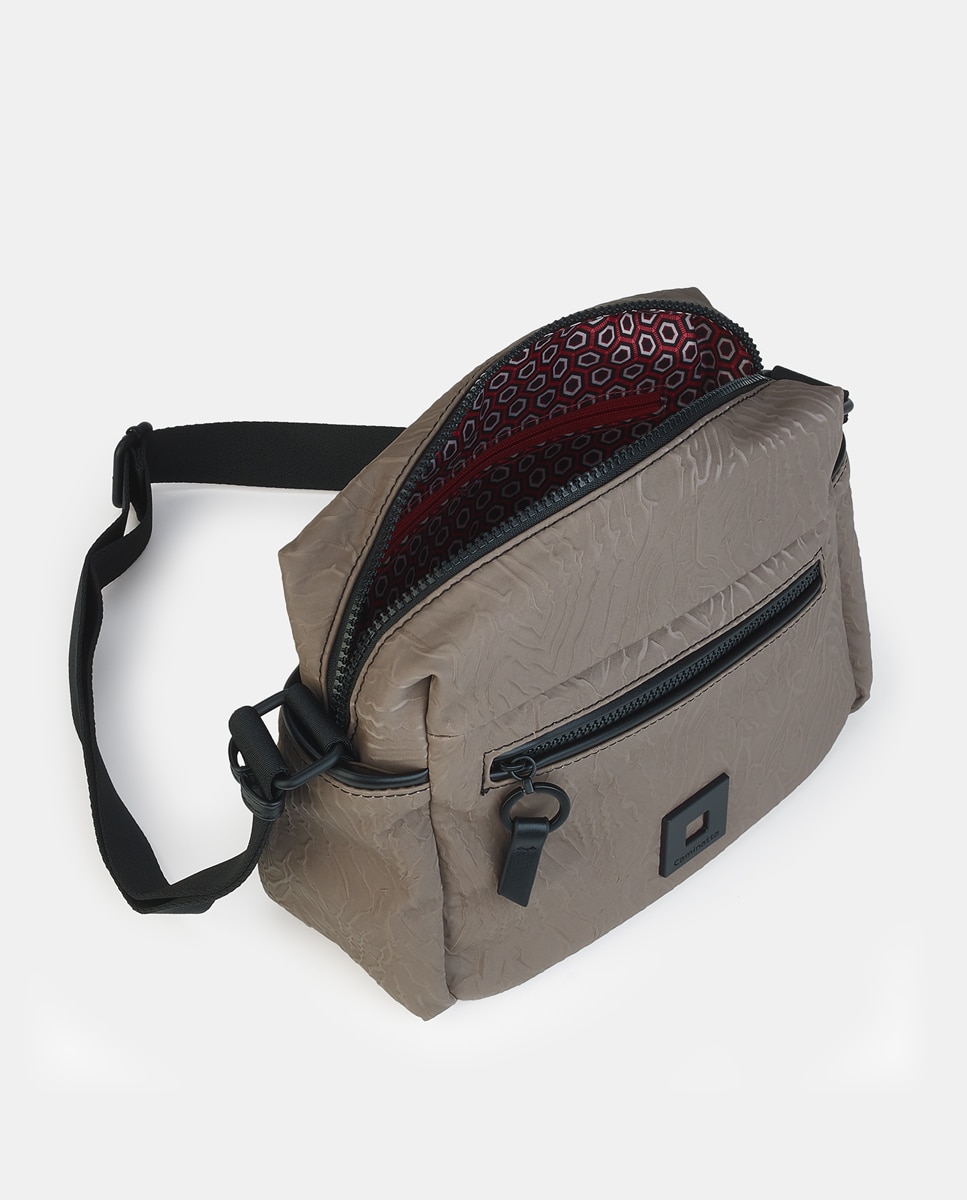 Mala Crossbody Pequena com Fecho de Correr Taupe-3
