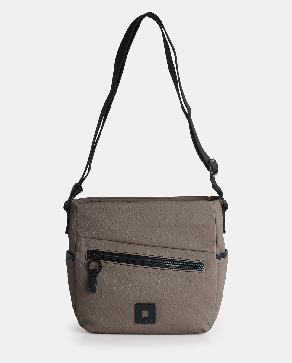 Mala Crossbody Média com Fecho de Correr Taupe-1