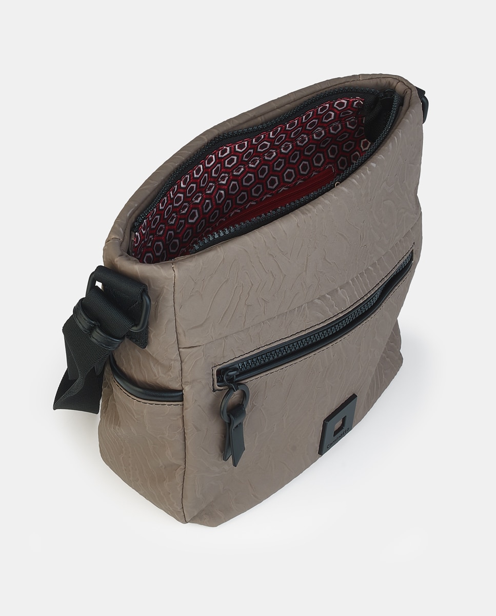 Mala Crossbody Média com Fecho de Correr Taupe-3