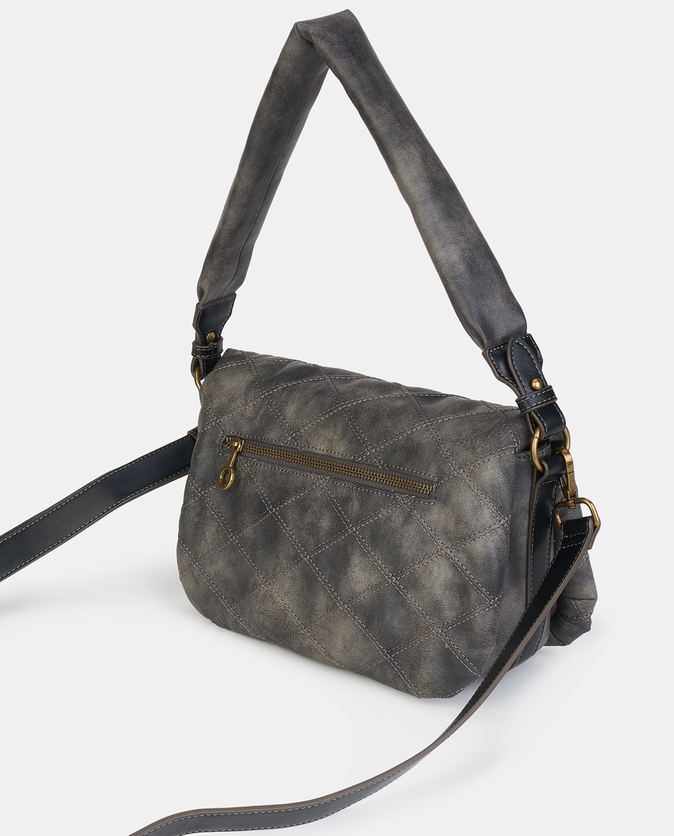 Mala Crossbody com Aba com Fecho de Correr Preto-2