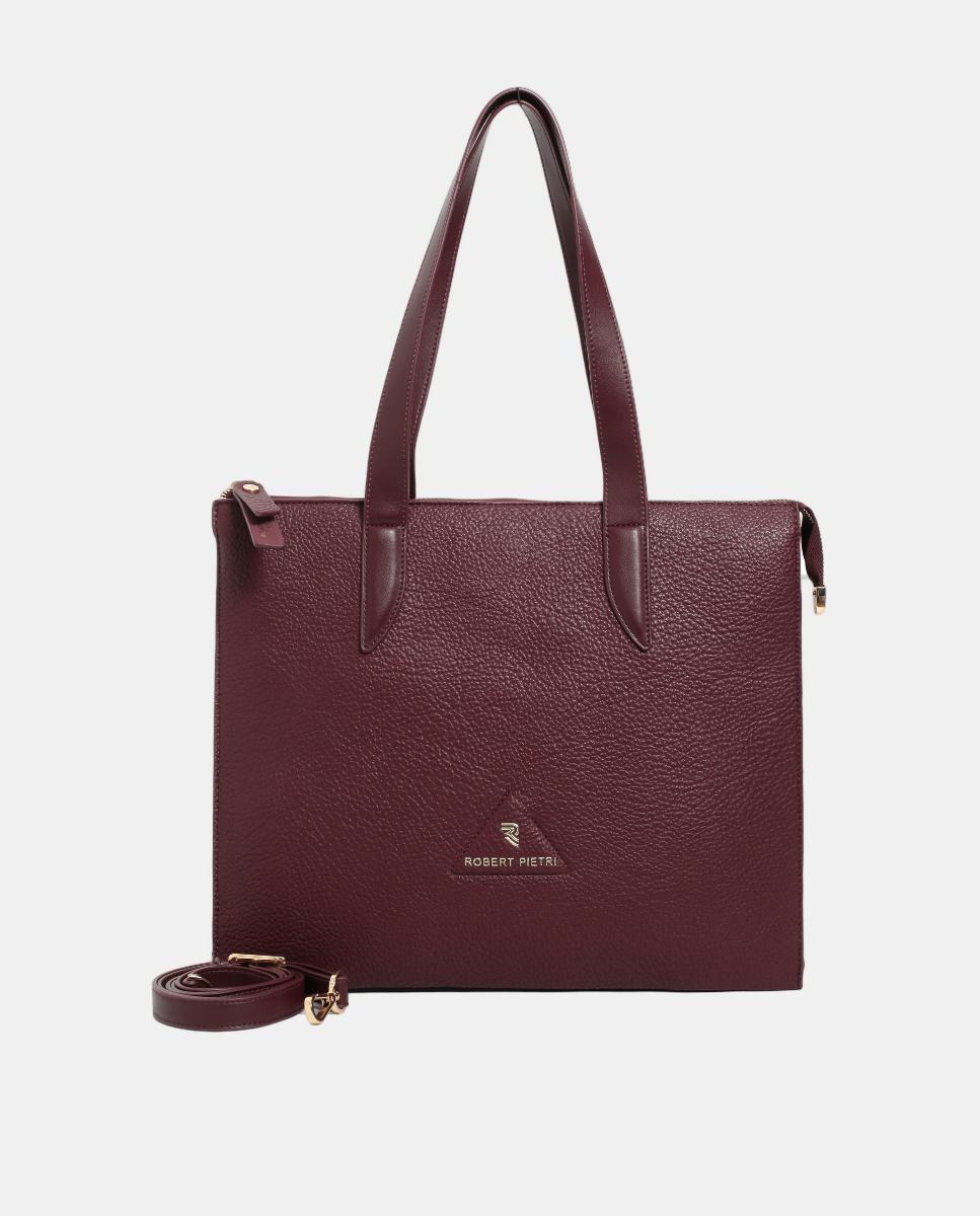Mala Shopper de PU com Fecho de Correr Bordeaux-1