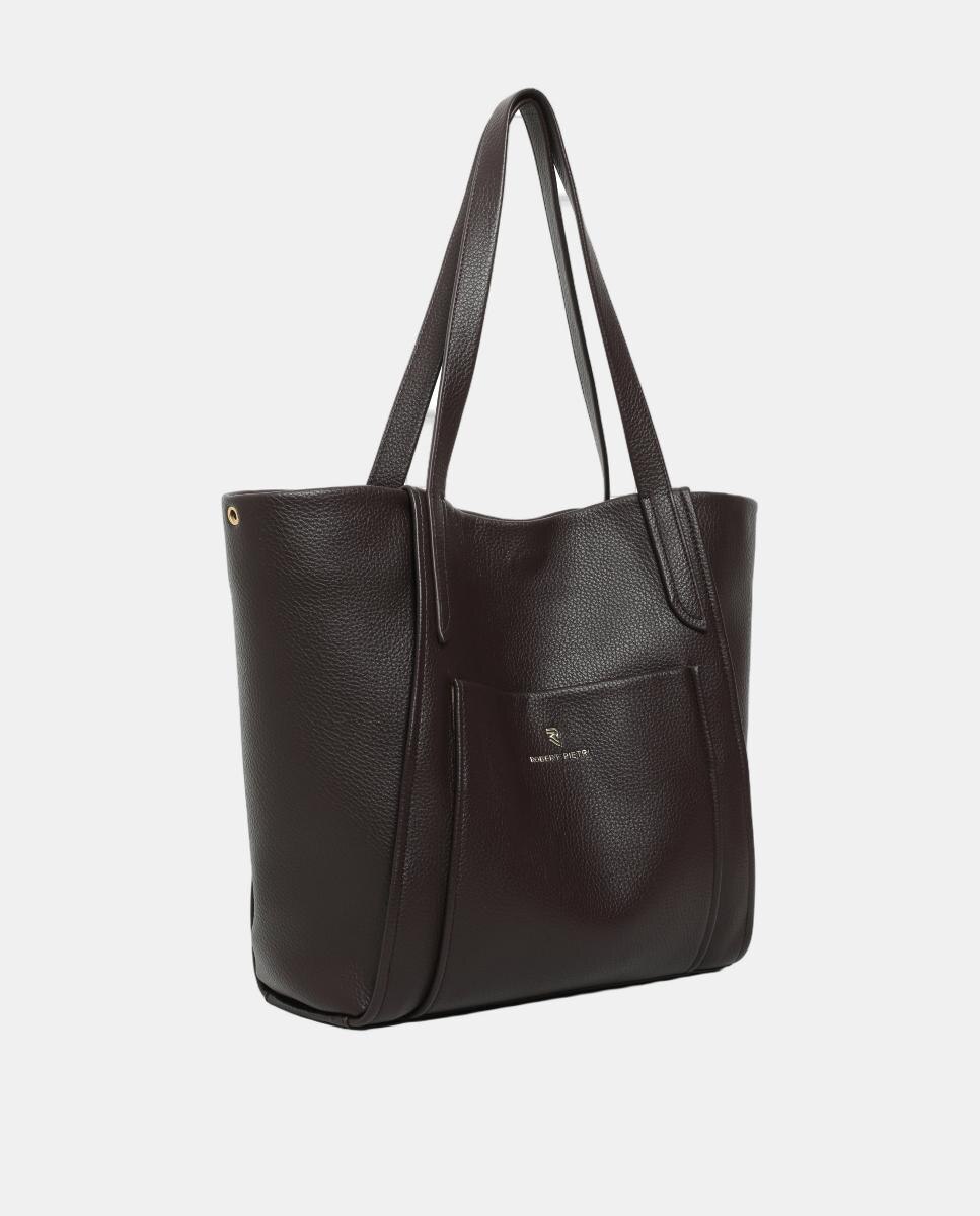 Mala Shopper de PU com Nécessaire Interior Castanho-2