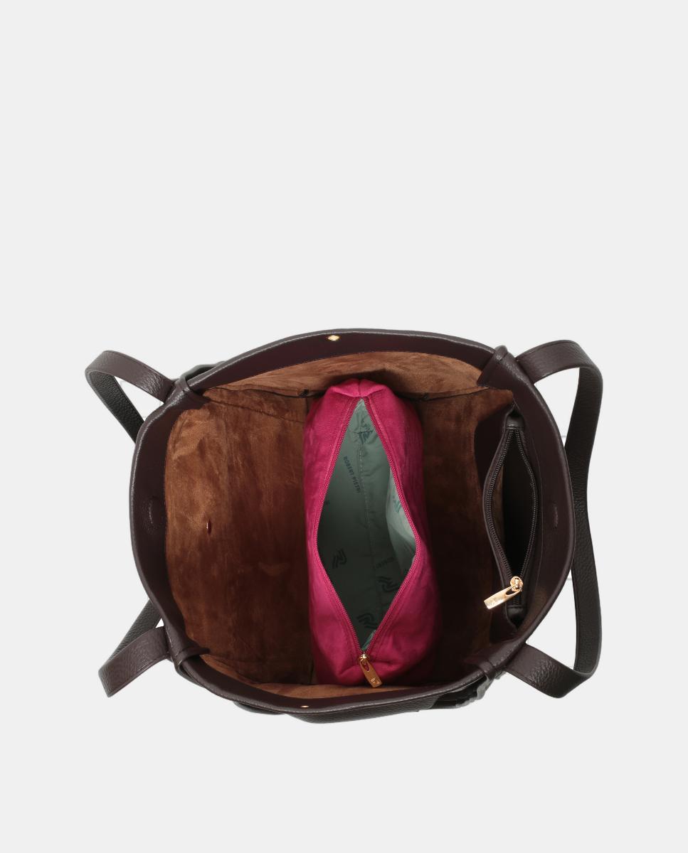 Mala Shopper de PU com Nécessaire Interior Castanho-3
