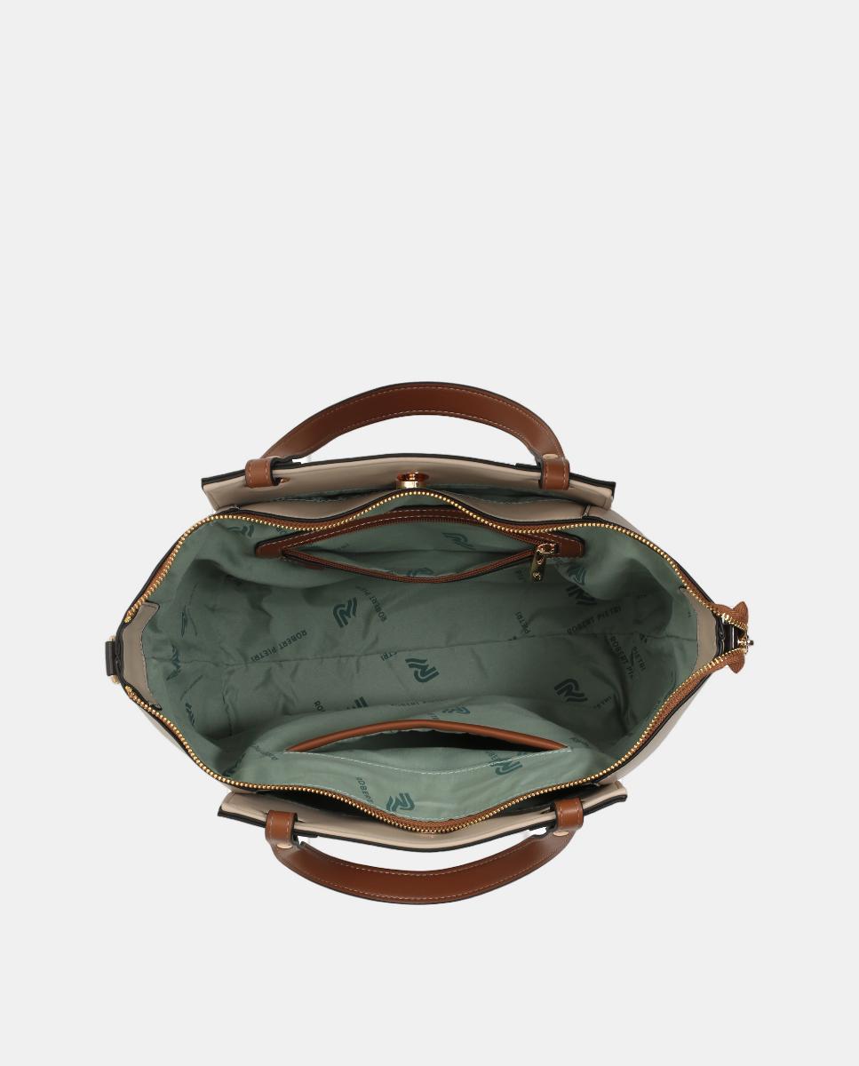 Mala Shopper de PU com Fecho de Correr Camel-3