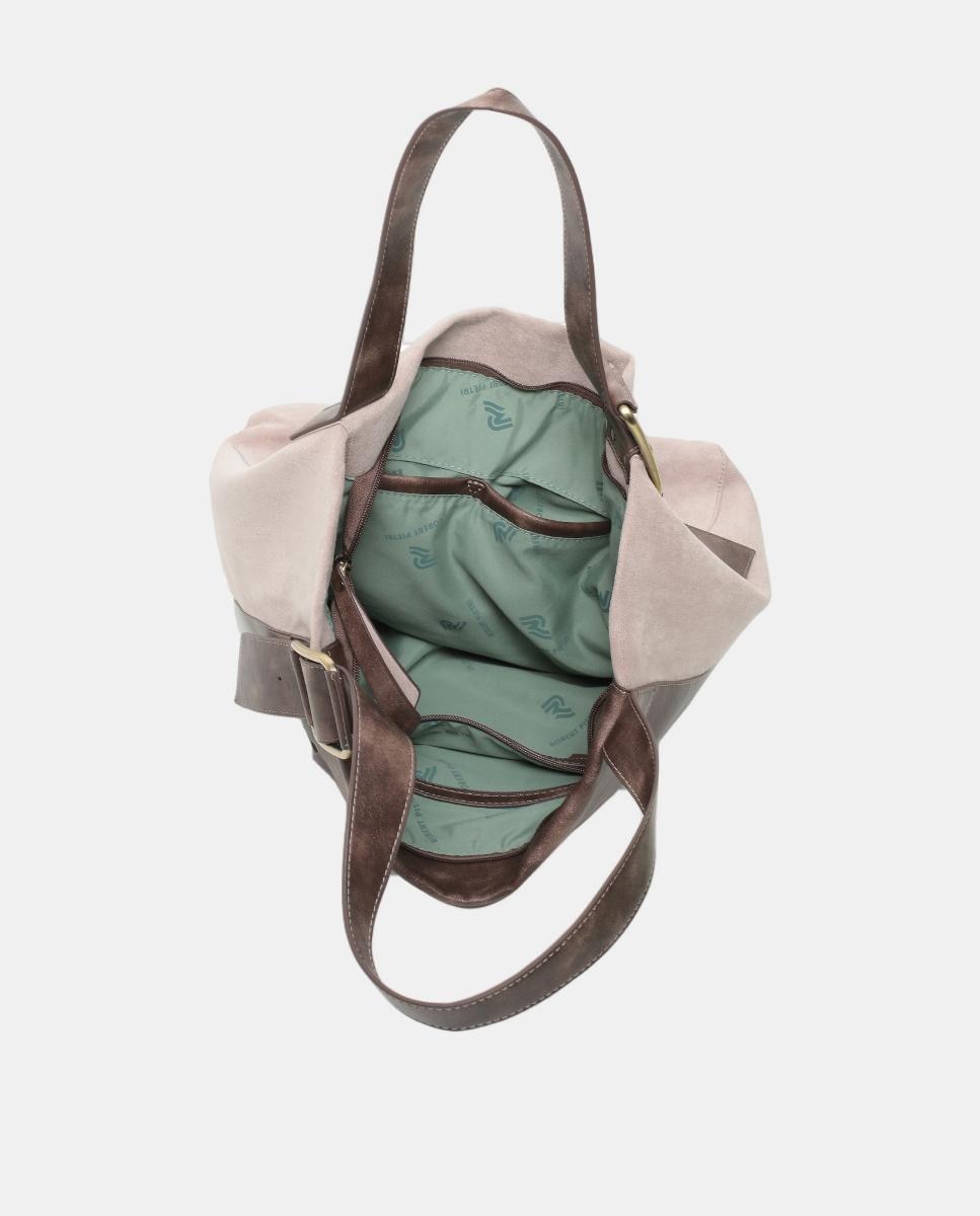 Mala Shopper de PU e Camurcina com Fecho de Correr Cinzento-claro-3