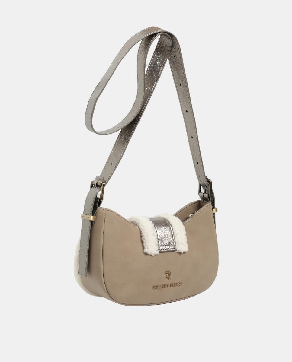 Mala a Tiracolo de PU com Pelo de Borrego Taupe-2
