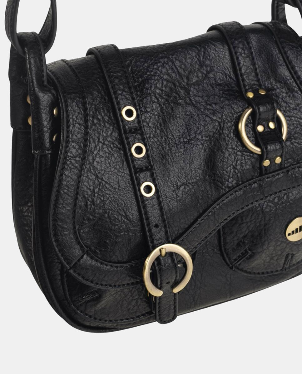 Mala a Tiracolo em PU Pequena com Aba Preto-3