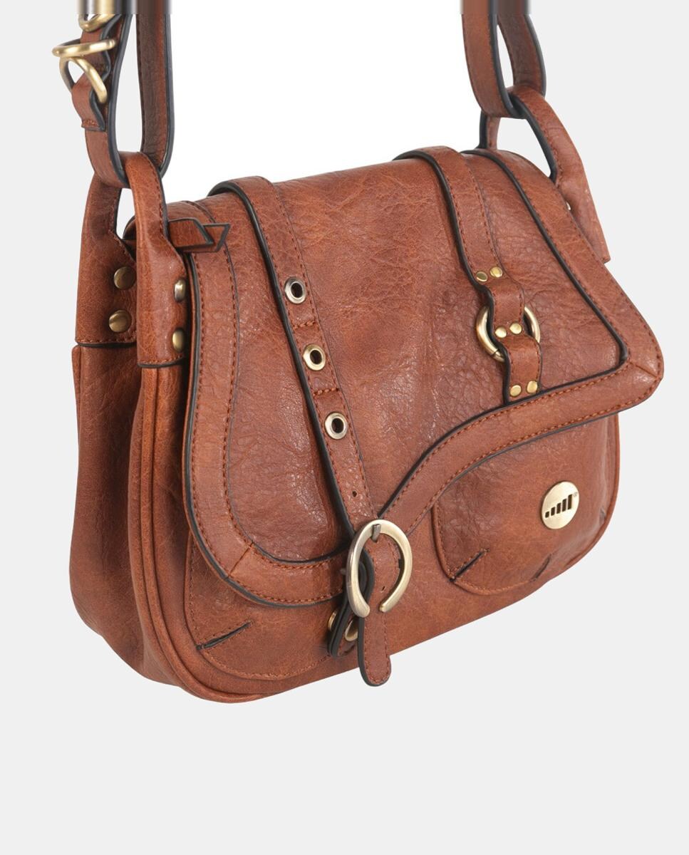 Mala a Tiracolo em PU Pequena com Aba Castanho-3