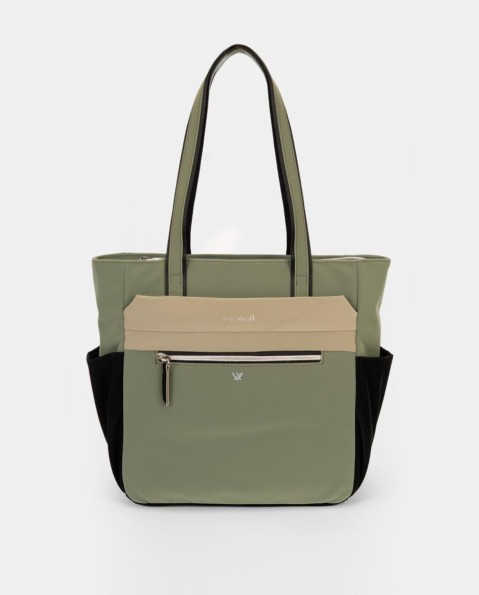 Mala Tipo Tote de Tato Muito Agradável com Bolsos Laterais Verde-militar-1