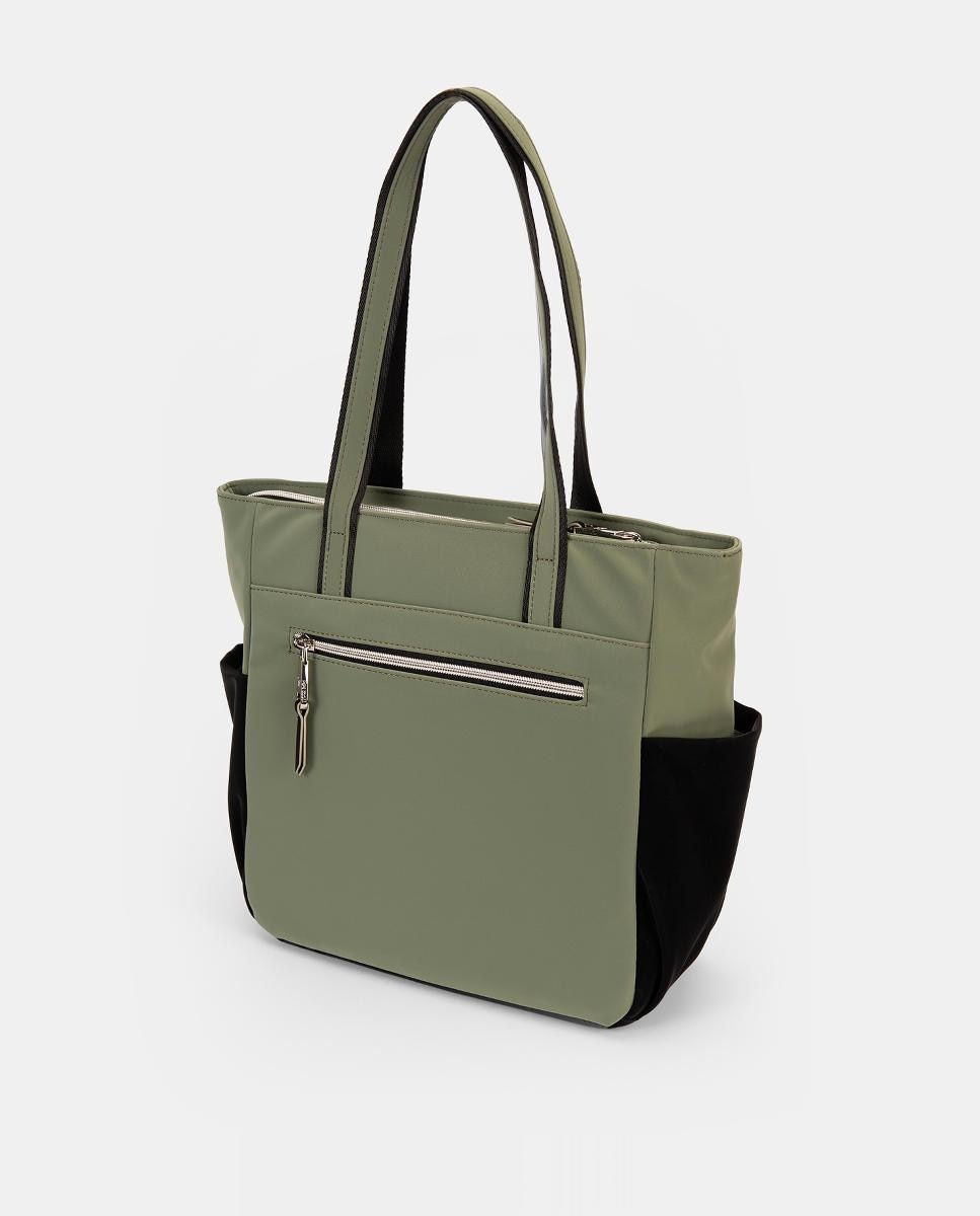 Mala Tipo Tote de Tato Muito Agradável com Bolsos Laterais Verde-militar-2
