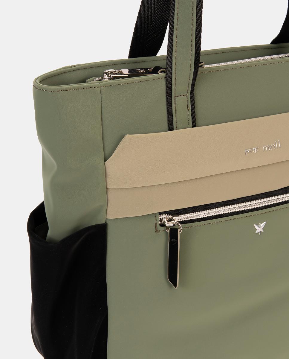Mala Tipo Tote de Tato Muito Agradável com Bolsos Laterais Verde-militar-3