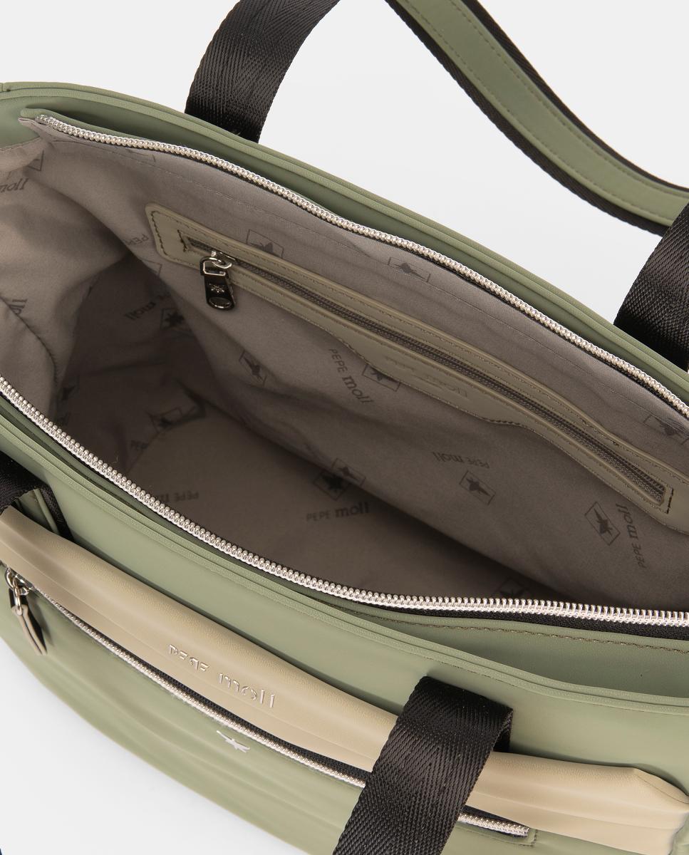 Mala Tipo Tote de Tato Muito Agradável com Bolsos Laterais Verde-militar-4