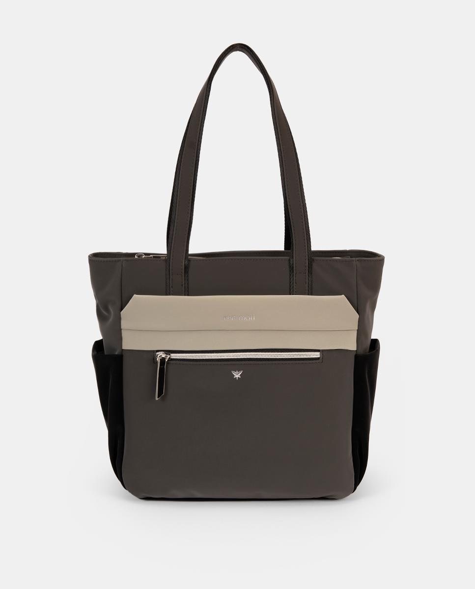 Mala Tipo Tote de Tato Muito Agradável com Bolsos Laterais Cinzento-escuro-1