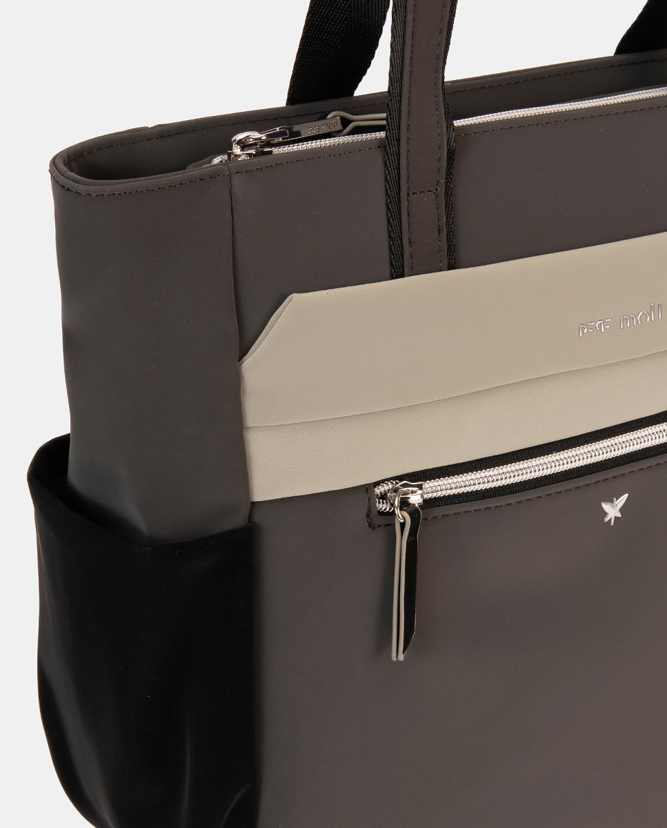 Mala Tipo Tote de Tato Muito Agradável com Bolsos Laterais Cinzento-escuro-3