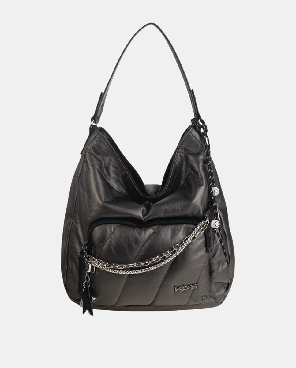 Mala Tipo Hobo de Nylon com Fecho de Correr Cinzento-1