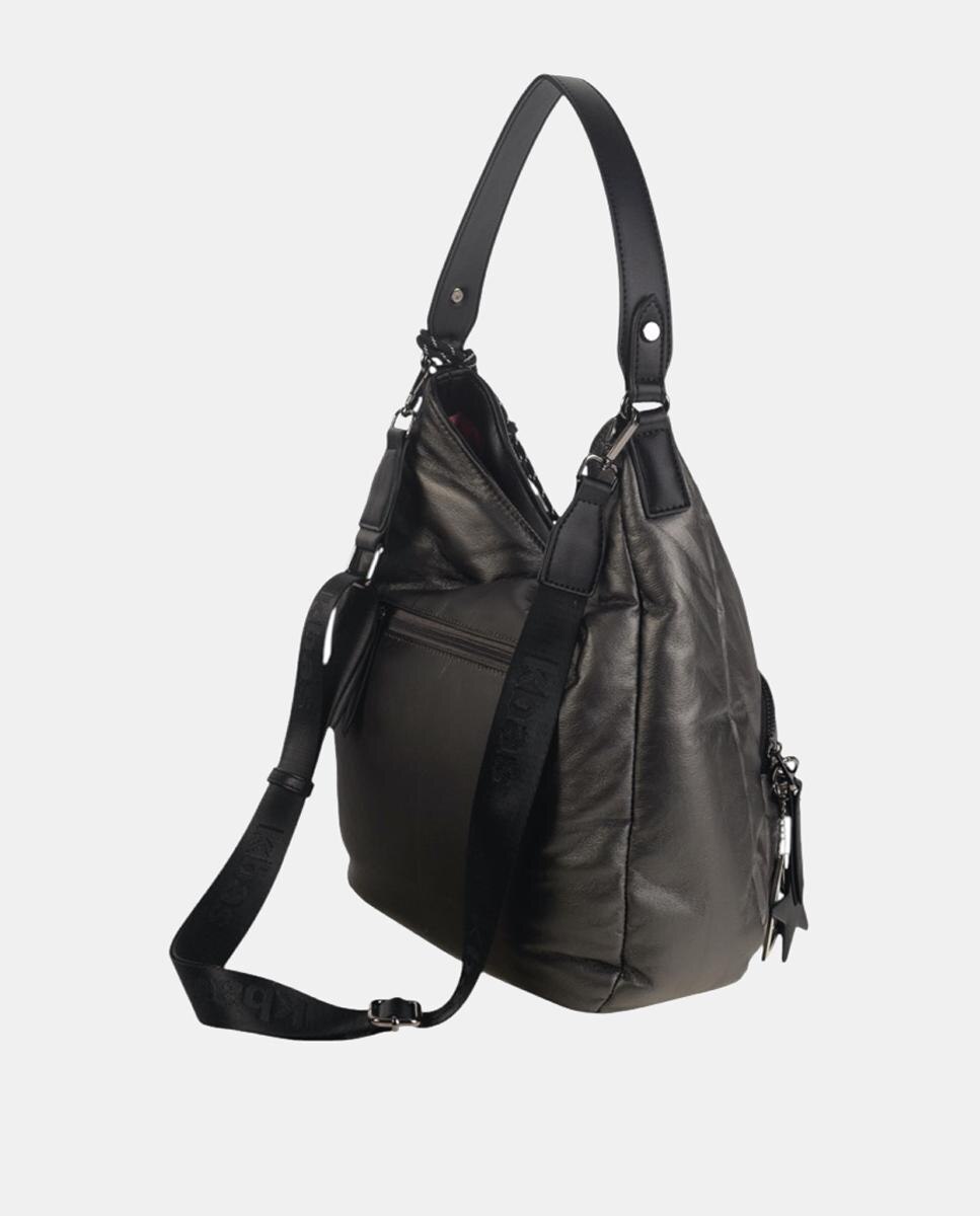 Mala Tipo Hobo de Nylon com Fecho de Correr Cinzento-2