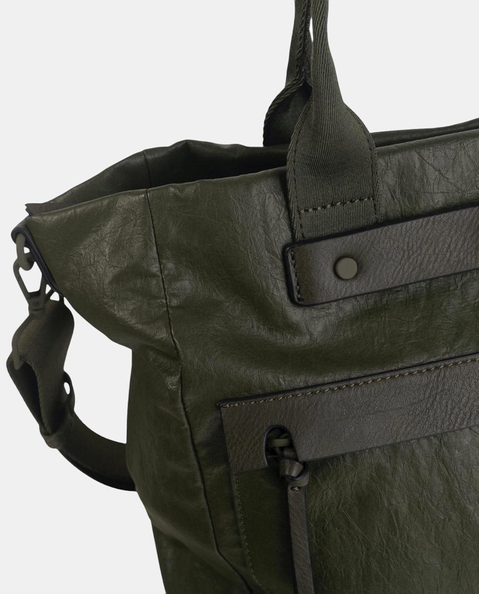 Mala Tipo Tote com Bolsos à Frente Caqui-3