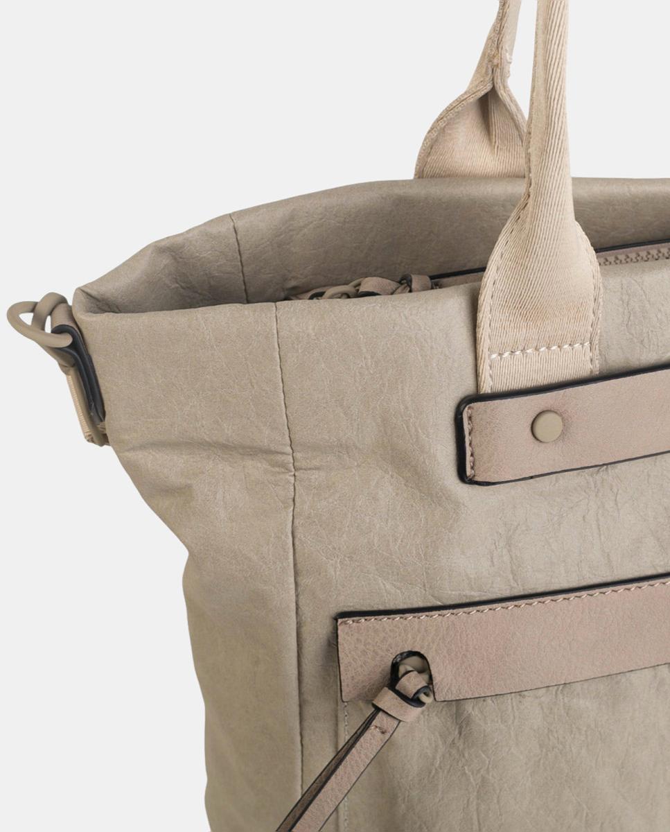 Mala Tipo Tote com Bolsos à Frente Pedra-3
