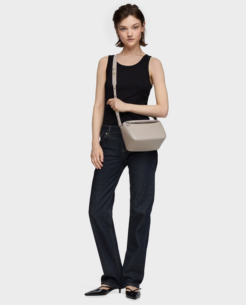 Mala a Tiracolo Média com Fecho de Correr Taupe-3