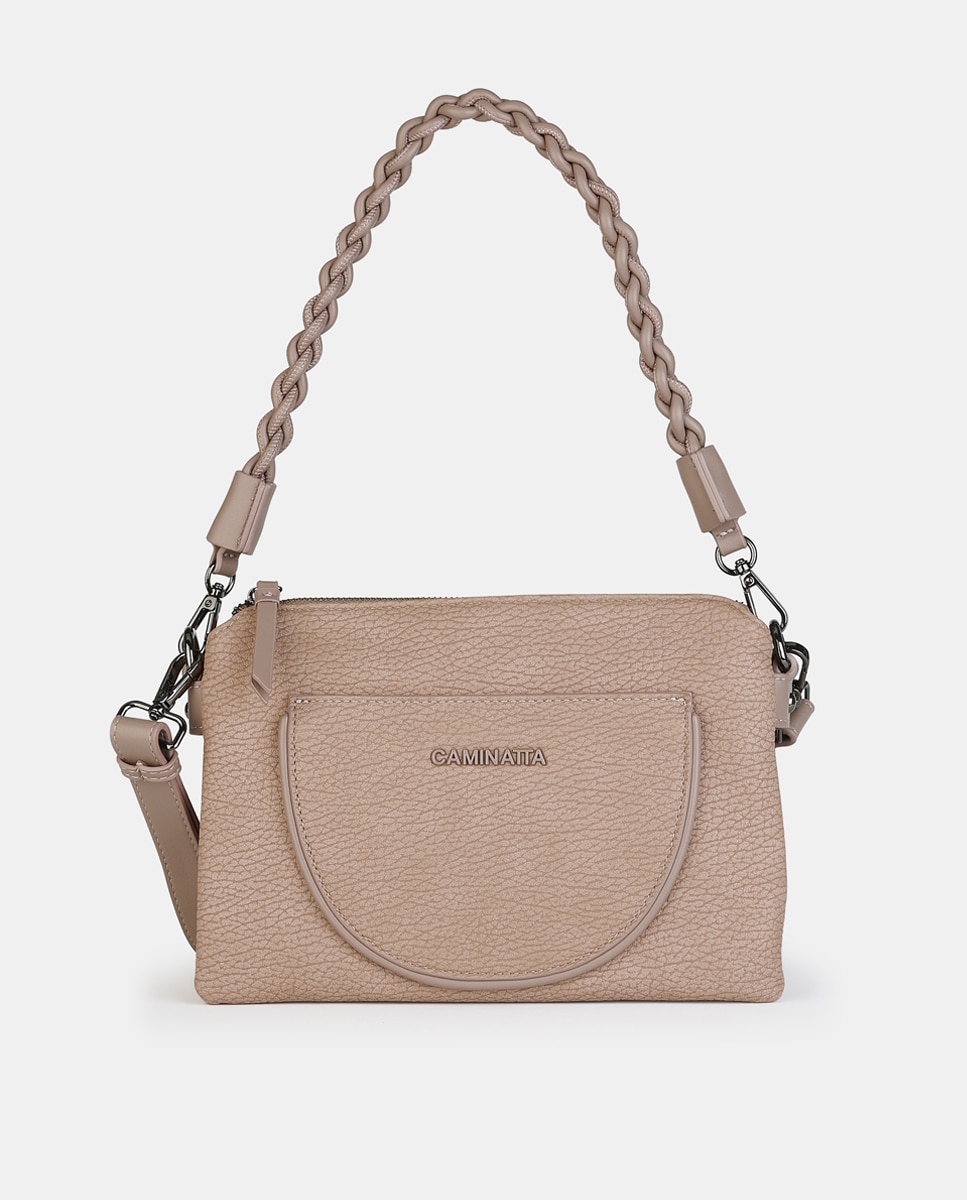 Mala Crossbody Pequena com Fecho de Correr Nude-1