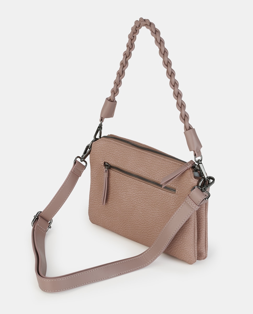 Mala Crossbody Pequena com Fecho de Correr Nude-2