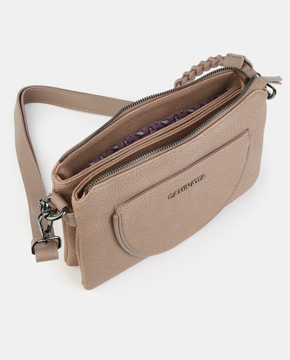 Mala Crossbody Pequena com Fecho de Correr Nude-3