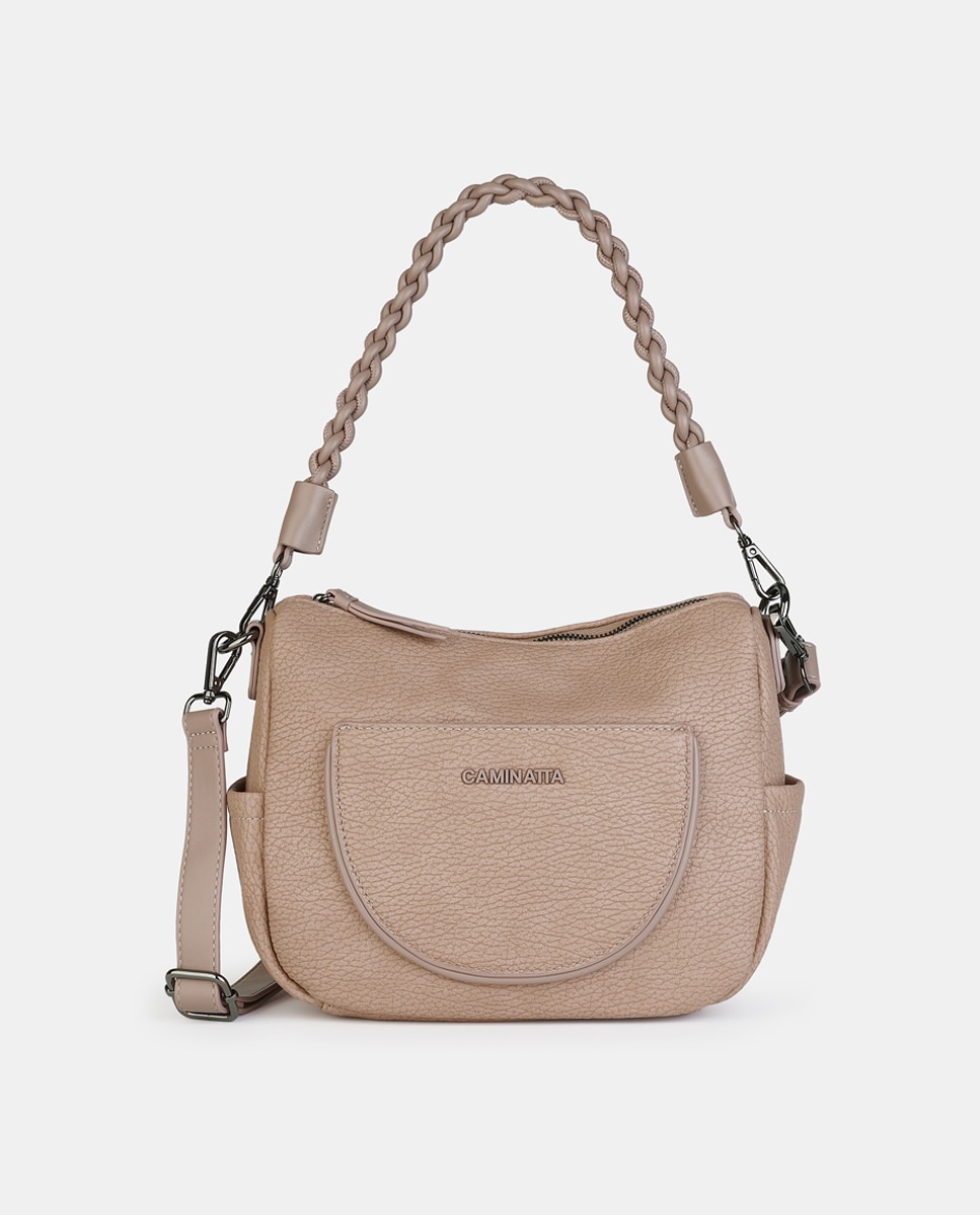 Mala Crossbody Pequena com Fecho de Correr Nude-1