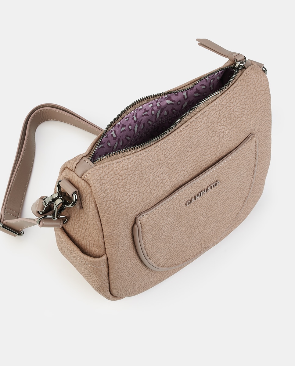 Mala Crossbody Pequena com Fecho de Correr Nude-3