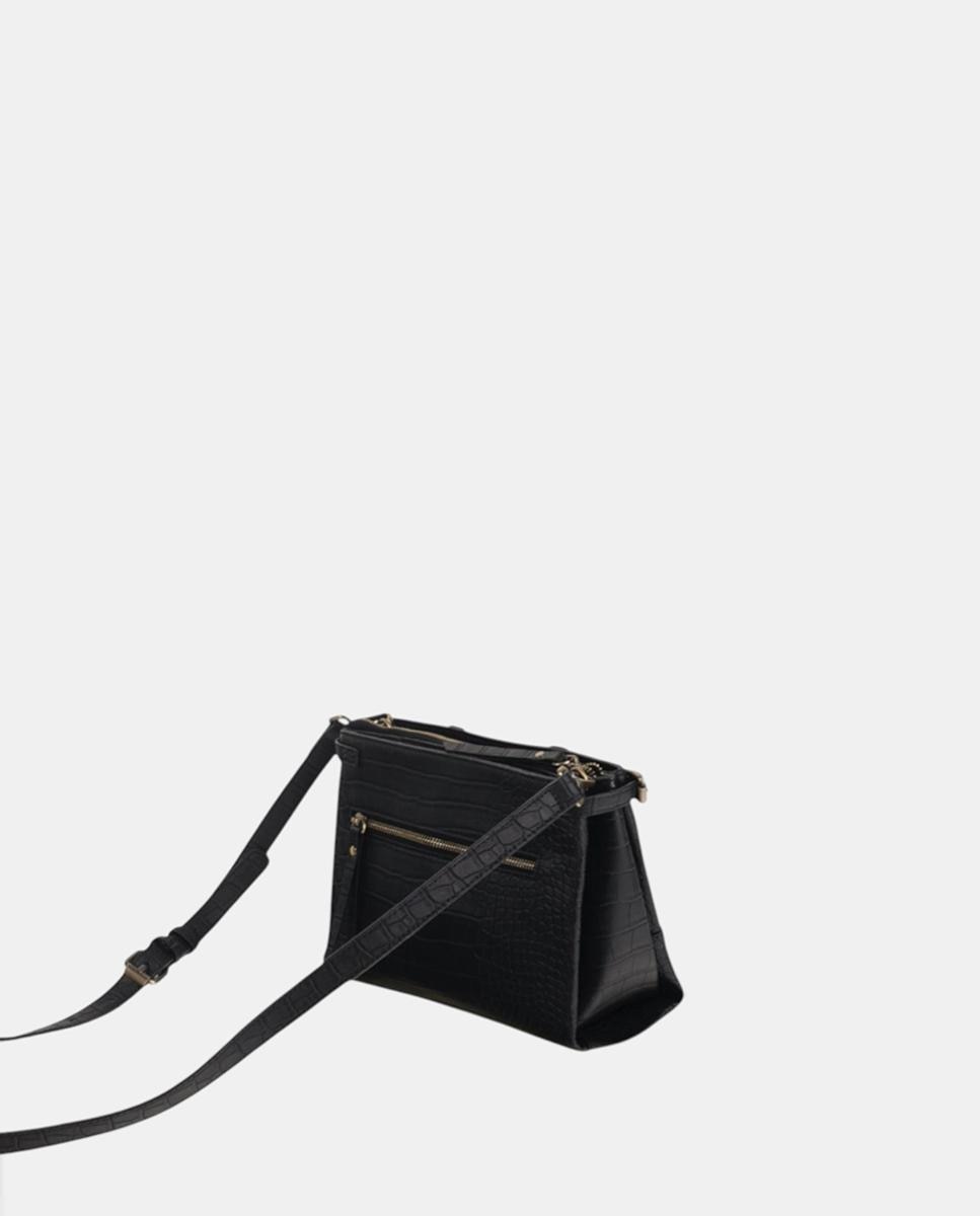 Mala a Tiracolo em PU Croco com Fecho de Correr Preto-2