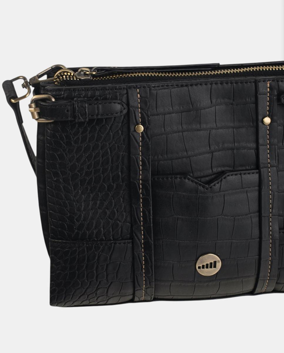 Mala a Tiracolo em PU Croco com Fecho de Correr Preto-3