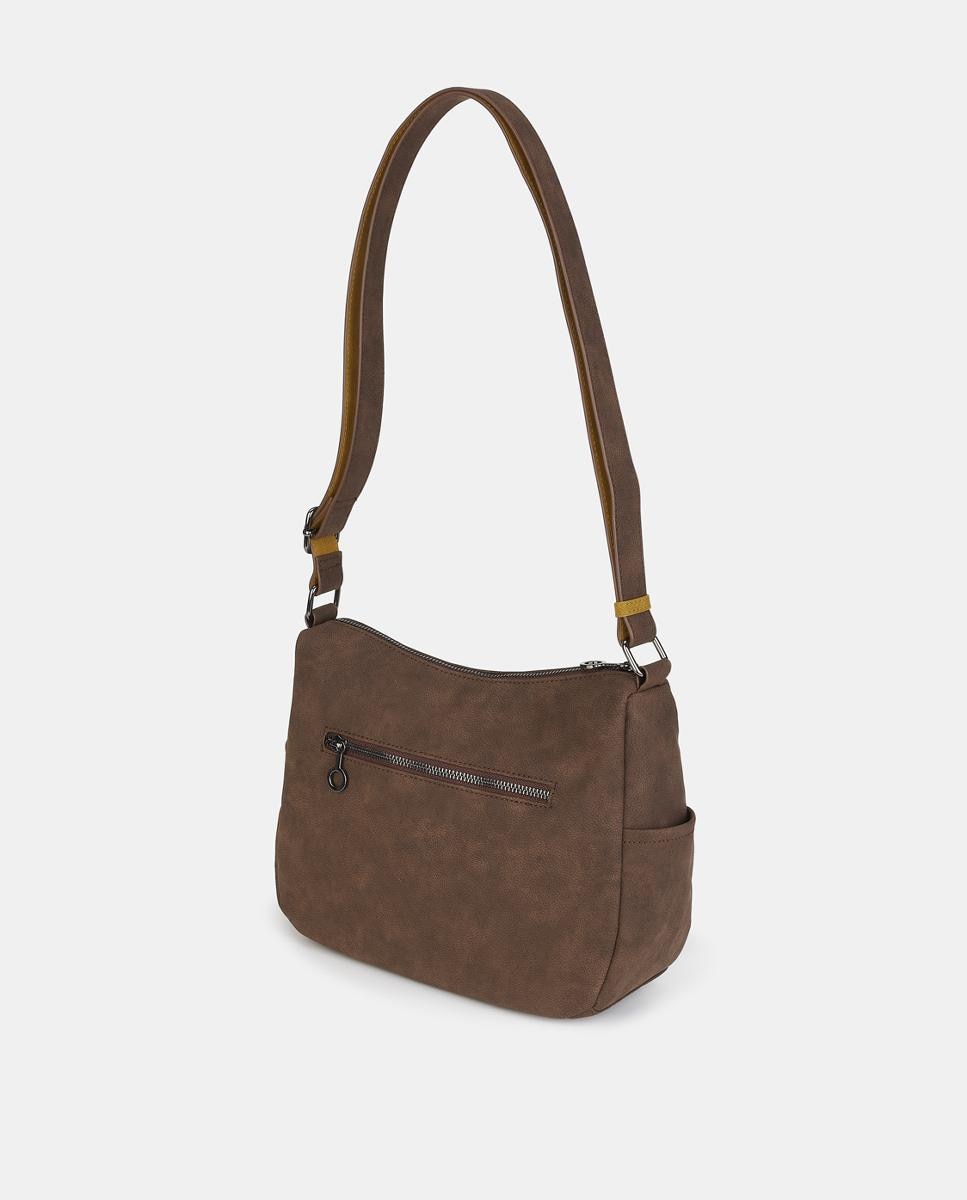 Mala Crossbody Pequena com Fecho de Correr Castanho-2