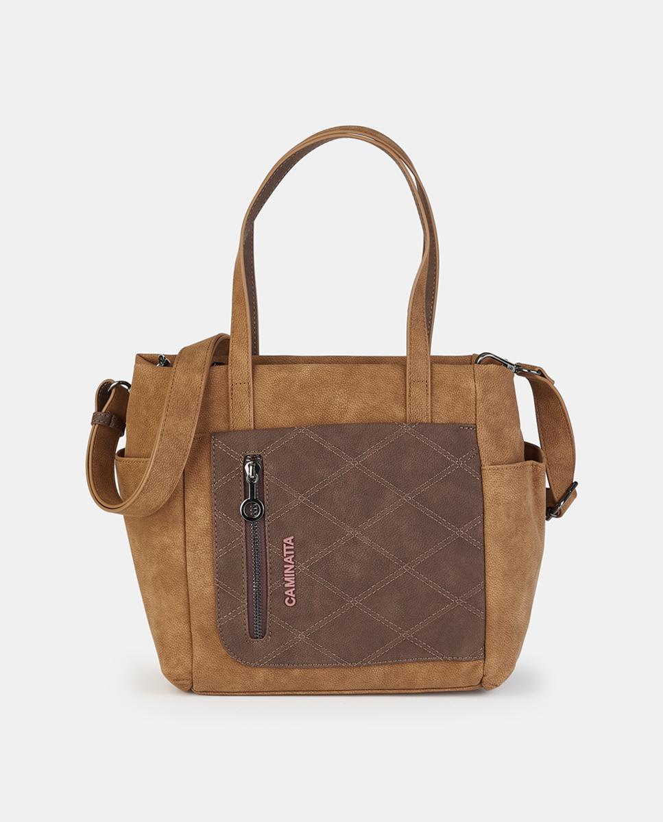 Mala Shopper com Fecho de Correr Camel-1