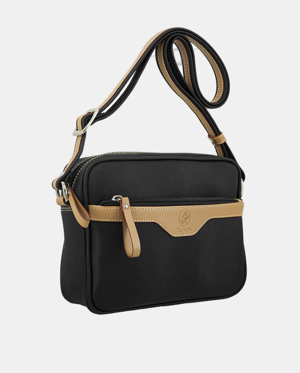 Mala a Tiracolo com Três Bolsos e Alça de Tiracolo Ajustável Preto-2