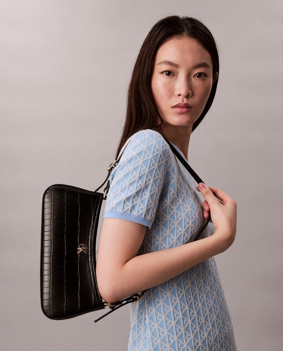 Mala de Ombro com Logótipo CK Preto-2