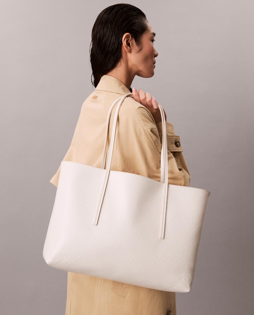 Mala Shopper com Estampado de Monograma Branco-2
