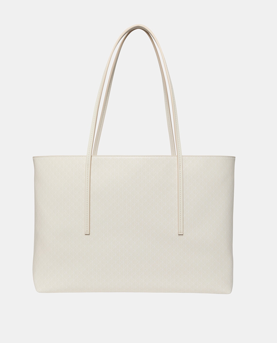 Mala Shopper com Estampado de Monograma Branco-3