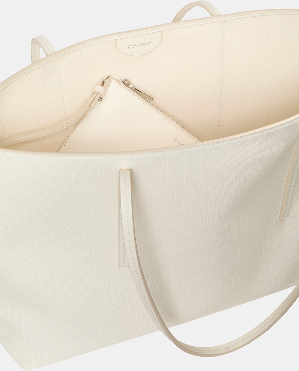 Mala Shopper com Estampado de Monograma Branco-4