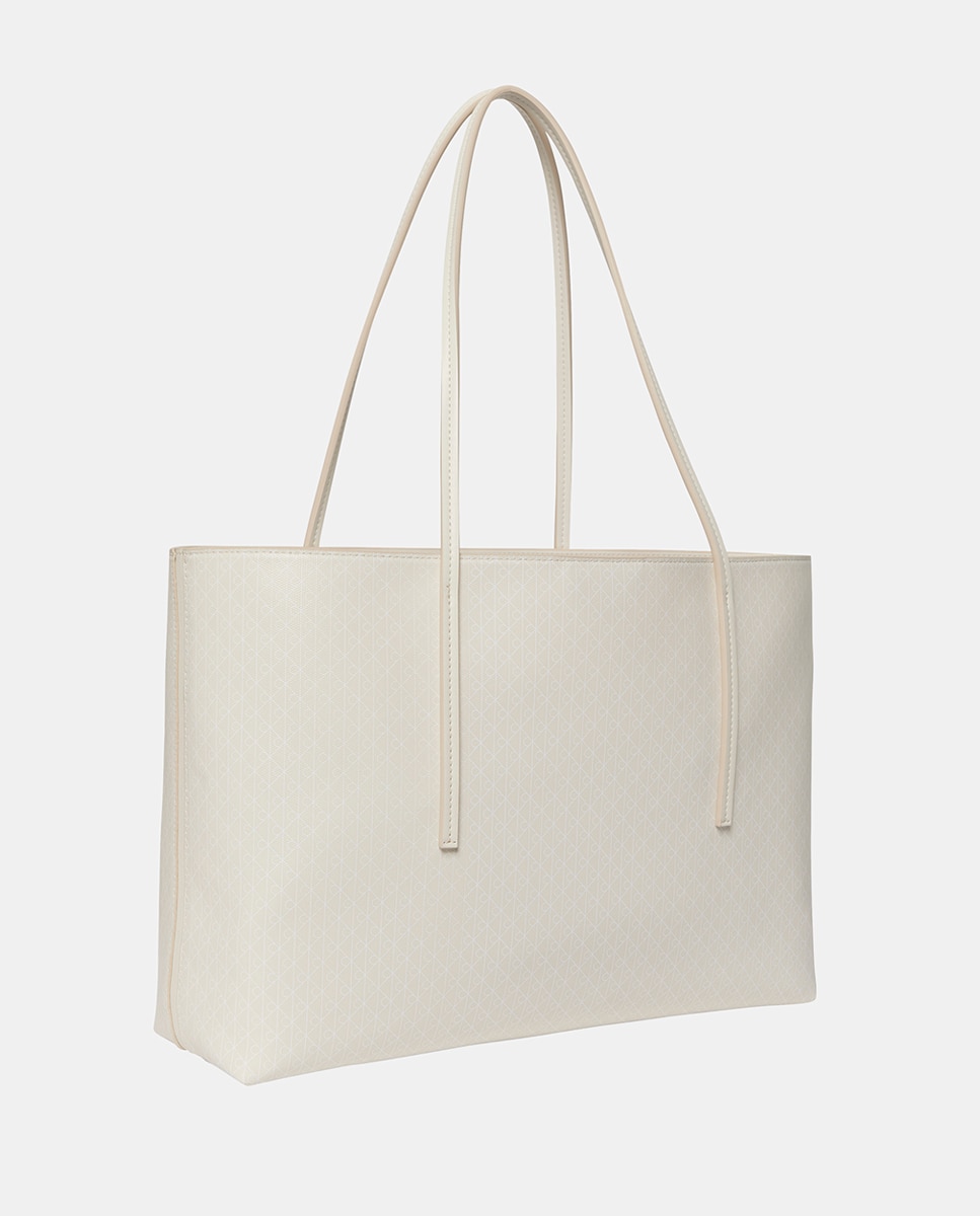 Mala Shopper com Estampado de Monograma Branco-5