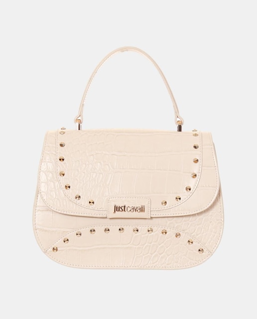 Imagen 0 de Bolso mediano color blanco de solapa con cierre de botón.