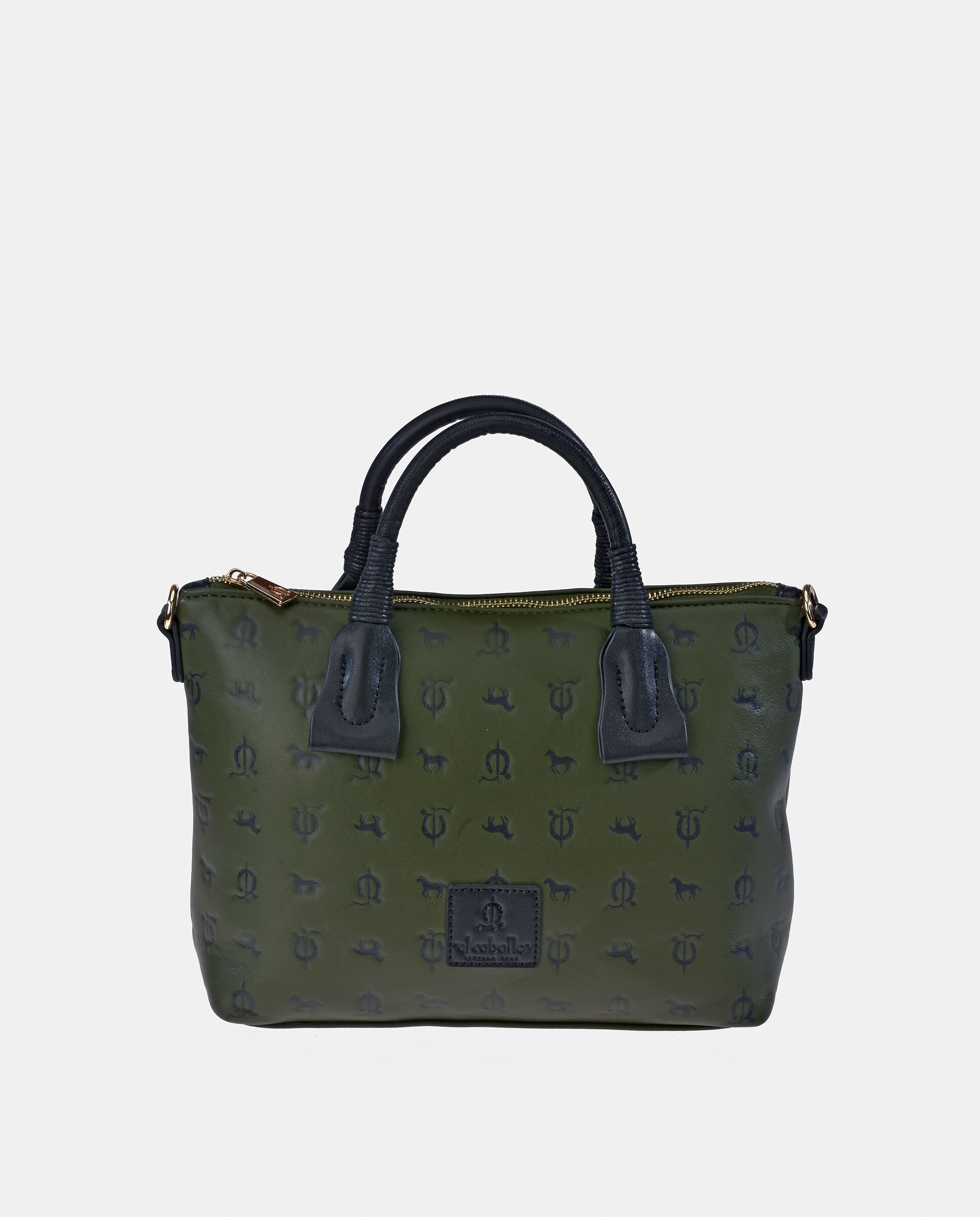 Mala Shopper em Tecido Sintético Gravado Verde-escuro-1