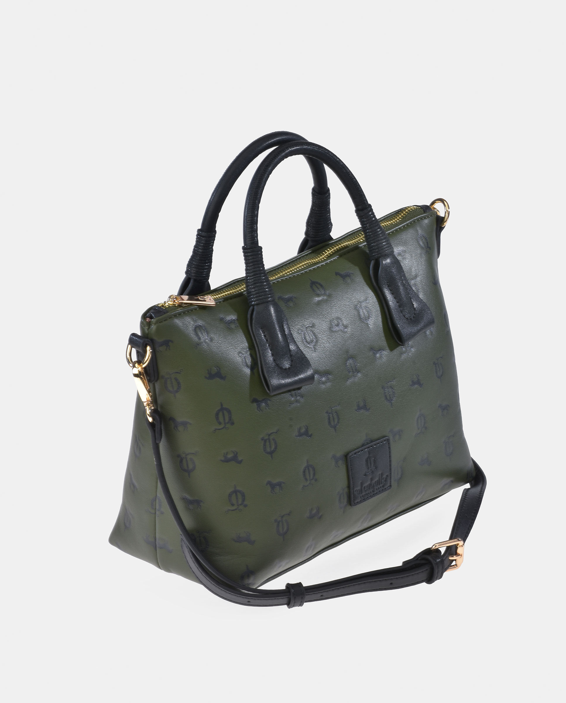 Mala Shopper em Tecido Sintético Gravado Verde-escuro-2